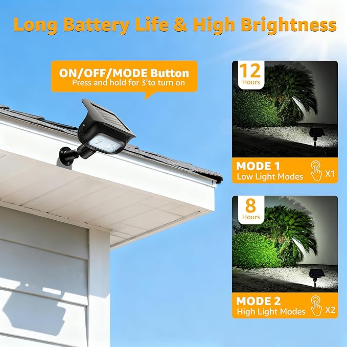 Ollny Solar Lights Outdoor Waterproof IP65 4 Pack Super Bright LED 2 Lighting Modes 360° Rotation Solar Spot Lights Outdoor Auto On/Off Landscape Lighting for Yard Garden Pathway (Cool White)