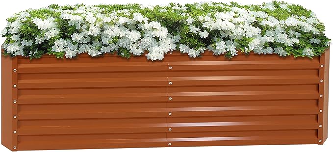Sunnydaze 71-Inch Rectangular Raised Garden Bed - Galvalume Steel Vegetable Flower Bed Planter Kit - Brown
