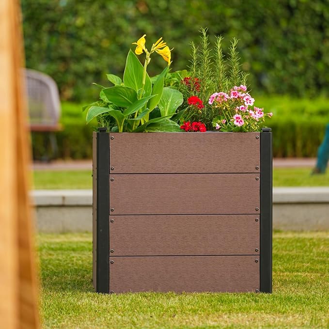 Raised Garden Bed with Wheels 25 Large Enclosed Garden Bed for Patio Outdoor Planter Box for Deck Composite Raised Planter for Vegetables Wood Look
