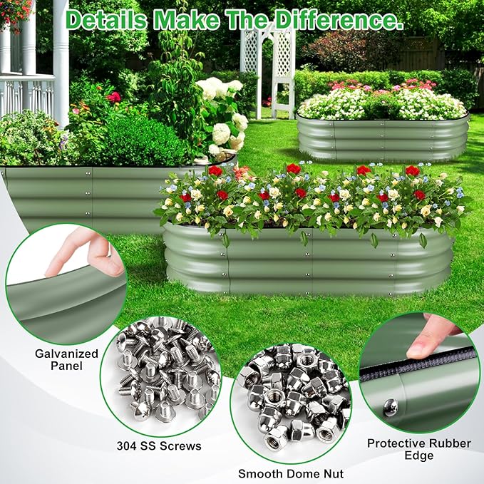 Olive Green 4x2x0.9ft Raised Garden Bed Deep Metal Garden Bed Large Galvanized Raised Garden Beds Outdoor Raised Planter Box Kit for Vegetables Flowers Fruits