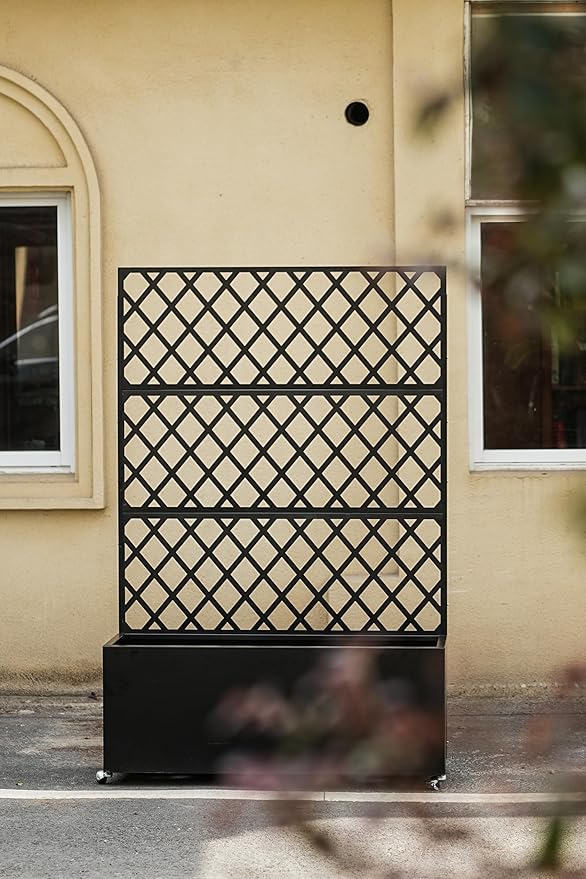 GAOMON Steel Raised Garden Bed with Trellis &amp Privacy Screen - 71x35x16/71x46x16 in Planter Box w/Lockable Casters &amp Drainage Holes for Vines Vegetables on Patio Deck Yard Black