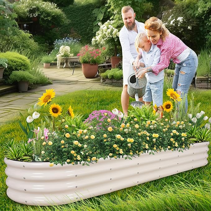1MORE Galvanized Raised Garden Bed- Planter Garden Boxes Outdoor Raised Beds for GardeningMetal Garden Bed Kit for Vegetables Flower Planter Raised Beds.8x2x1ft White-2pcs