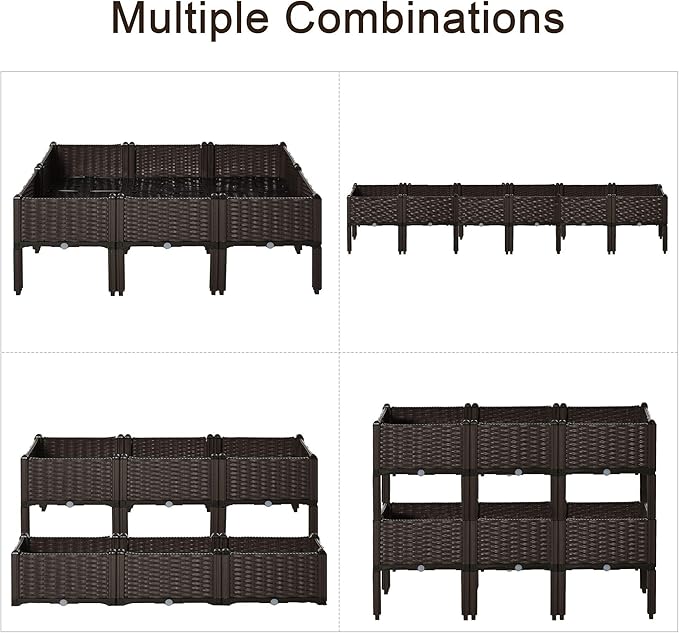 Outsunny 6 Piece Raised Garden Bed with Legs Planter Box Raised Bed to Grow Flowers Herbs &amp Vegetables Brown