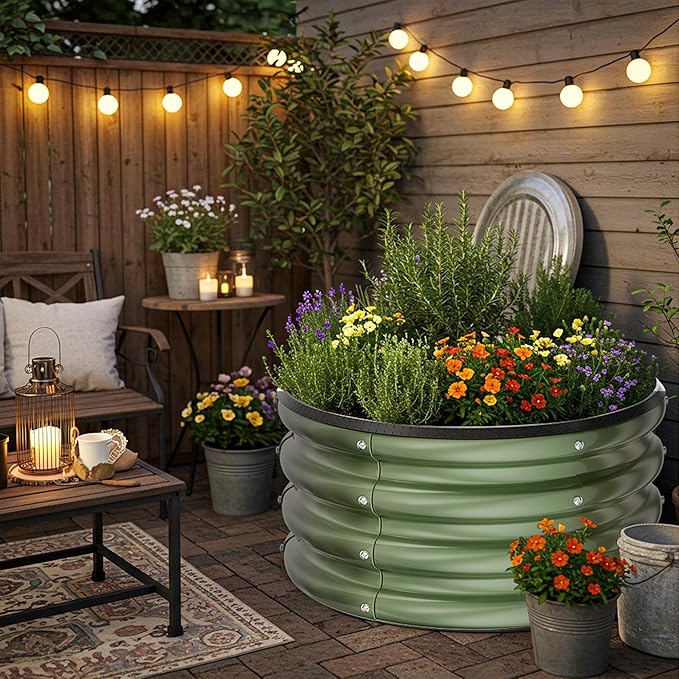 ZXZYHFTY Round Galvanized Raised Garden Bed kitGreen Outdoor Garden Raised Planter Box Round Large Metal Raised Garden Beds for Vegetable 2 * 2 * 1ft 3 Pcs