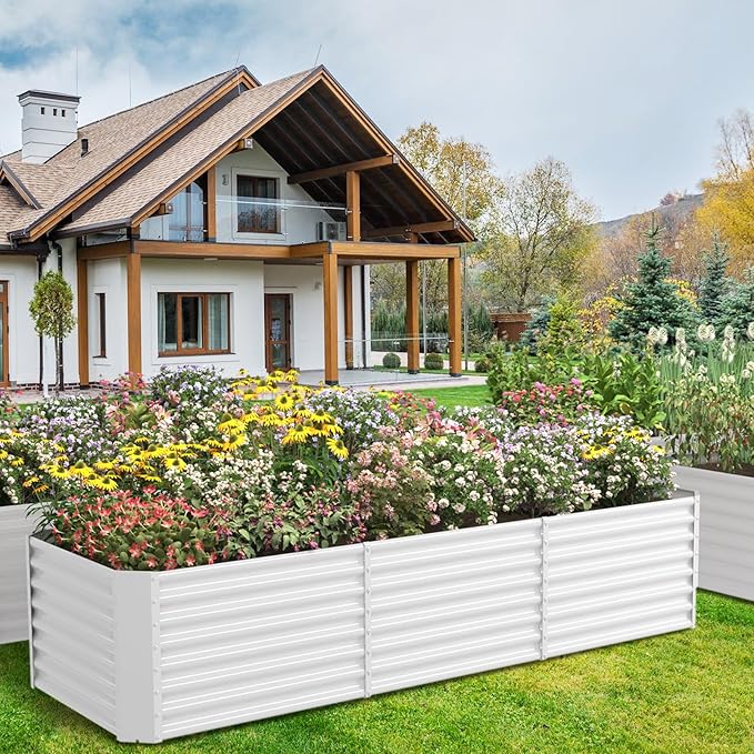FRIZIONE 8FT(L)×3FT(W)×2FT(H) Raised Garden Bed Outdoor for Flower Garden Planter Box for Vegetable Raised Garden Beds for Herb Succulent White