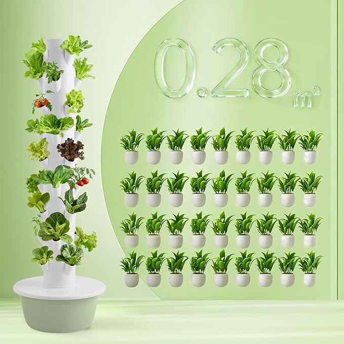 Vertical Hydroponic Growing Tower 36-Plant Indoor &amp Outdoor Hydroponics System with Auto Watering Pump Adjustable Height Space-Saving Soilless Garden for Vegetables Herbs &amp Fruits (9 Layer