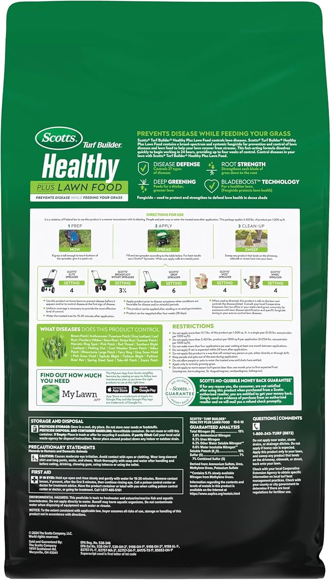 Scotts Turf Builder Healthy Plus Lawn Food 2-in-1 Fungicide and Fertilizer Helps Grass Withstand Summer Stress 8000 sq. ft. 27.40 lbs.