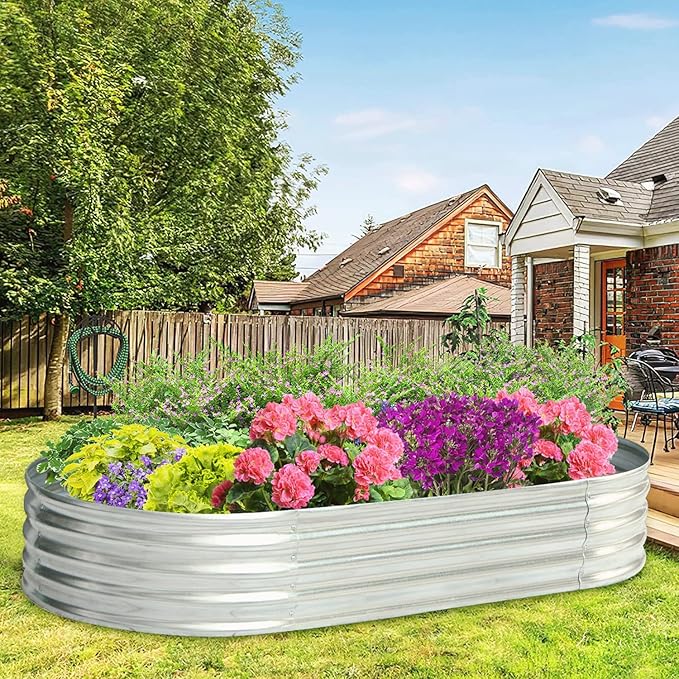 Galvanized Garden Bed Outdoor Raised Garden Bed for Vegetables Flowers and Herbs Planting Boxes Metal Planter Boxes Large Galvanized Steel Raised Bed Kit 6x3x1ft Planter Raised Beds Oval