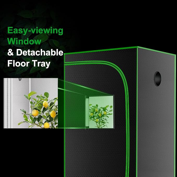 MELONFARM 32x32x63'' Grow Tent High Reflective 600D Diamond Mylar Canvas with Observation Window and Floor Tray for Hydroponic Indoor Plant Growing