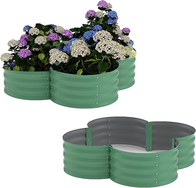 2-Pack Galvanized Raised Garden Bed 4x4x1ft Outdoor Planter Box with Open Base for Herbs Veggies &amp Flowers. Rust-Resistant Raised Garden Beds  Ground-Connected Design for Deep Root Growth Gree