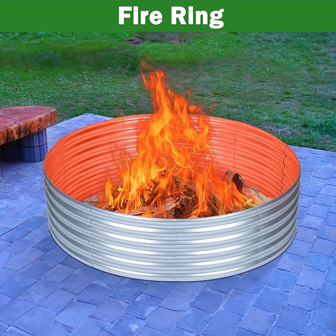 OUSHENG 4x4x1ft Round Galvanized Raised Garden Beds Outdoor Steel Fire Pit Ring Flower Planter Large Metal Above Ground Boxes Kit for Gardening Vegetables Outside