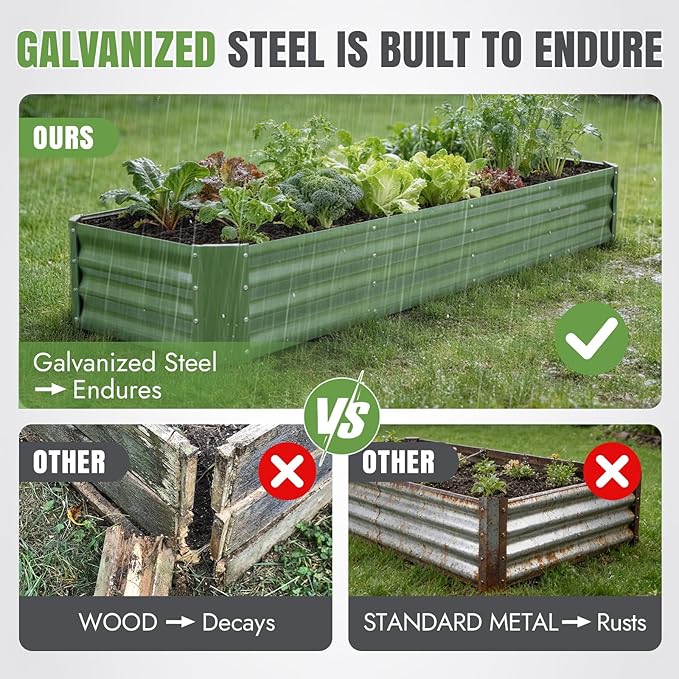 INNO STAGE 8×2×1ft Galvanized Raised Garden Bed Kit Galvanized Planter Raised Garden Boxes Outdoor Large Metal Raised Garden Beds for Vegetables Flowers Herbs and Succulents OliverGreen