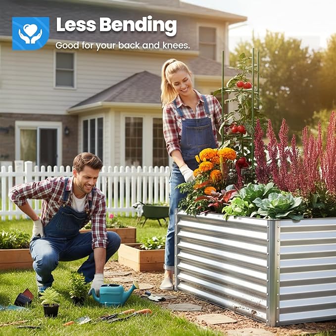 Quictent Galvanized Raised Garden Bed 8x4x2 Ft Tall Metal Planter Box for Vegetables Outdoor Bottomless for Backyard 2 Tomato Cages Included 22.04 Deep (Silver)
