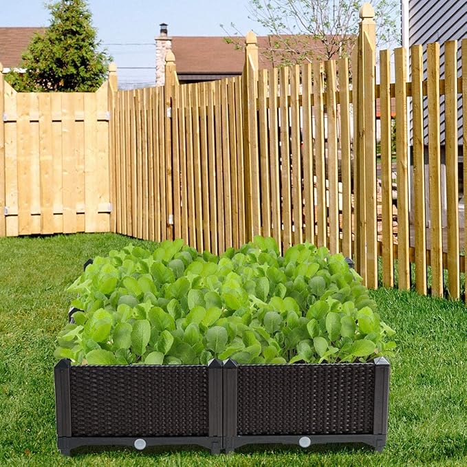 GRAFFY Set of 4 Raised Garden Bed Kits Elevated Garden Beds with Self-Watering Design Raised Garden Boxes for Flowers Vegetables and Herbs Planting Box Container for Patio Yard Balcony (Brown)