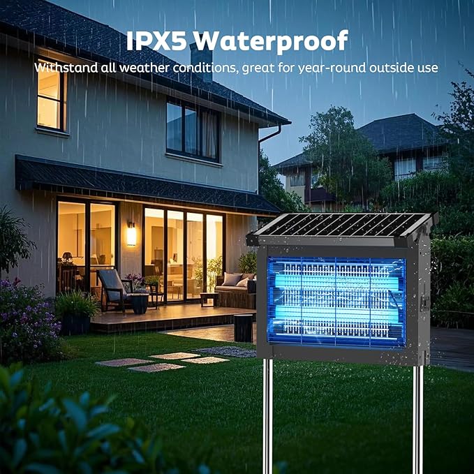 Solar Bug Zapper Outdoor Mosquito Zapper Waterproof Electric Fly Zapper Rechargeable Mosquito Killer Lamp with 10W Solar Panel 4500V Cordless Fly Trap for Backyard Patio Garden RV Camping