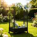 Mobile Planter Box with Trellis Vertical Garden Bed with Wheels for Climbing Plants Indoor Outdoor Vegetable Flower Pot for Balcony Patio Backyard Brown