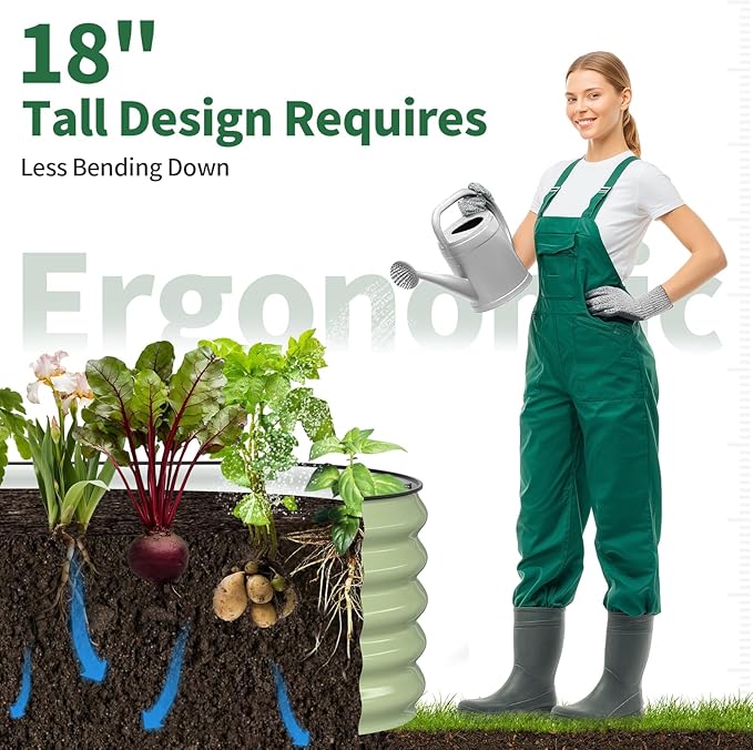 Kesfitt Raised Garden Bed Metal Galvanized Steel Oval Garden Bed 8x2x1.5 ft with 18-Inch Deep Open-Bottom Design for Outdoor Vegetable Gardening Fruit Green