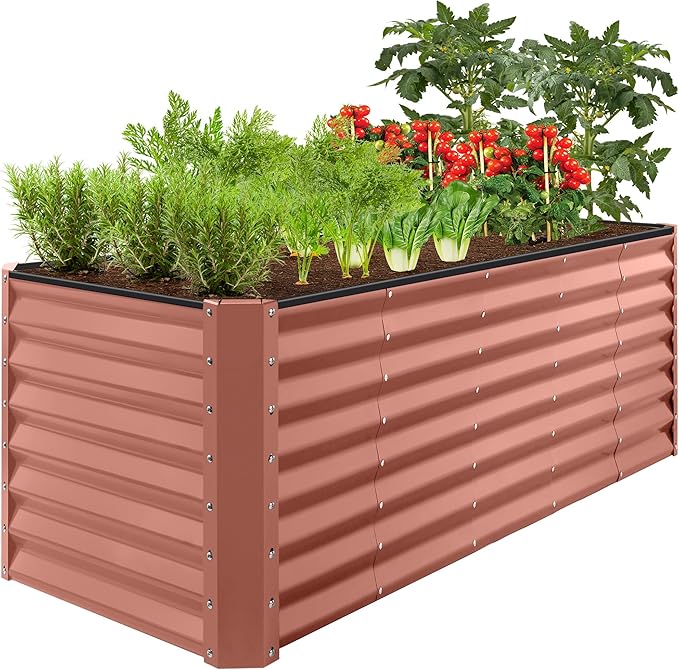 Best Choice Products 8x2x2ft Outdoor Metal Raised Garden Bed Rectangular Deep Root Planter Box for Vegetables Flowers Herbs and Succulents w/ 239 Gallon Capacity - Terracotta