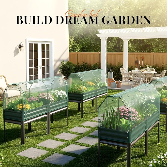 KING BIRD Large Raised Garden Bed with Netting Galvanized Elevated Planter Box with Legs 72×23×55 in for Backyard Patio Balcony 700lb Capacity Dark Grey