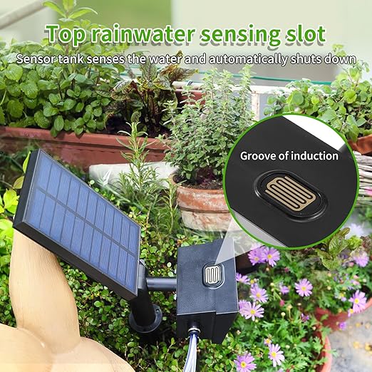 Solar Drip Irrigation System Automatic Irrigation System for Outdoor Gardening2200mA Battery and rain Sensing Functionfor courtyards Balconies Gardens 10 Potted Plants