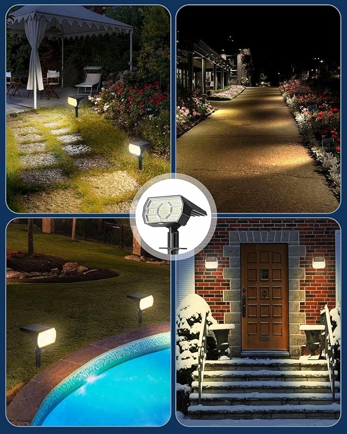 Kaxiida Solar Lights Outdoor Waterproof IP68 3 Lighting Models Solar Powered Spot Lights Outdoor 56LED Solar Light Dusk to Dawn for Yard Patio Garden Pathway Landscape Lighting (Warm White10 Pack)