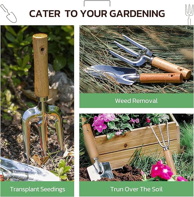 Gardening Tools 9-Piece Heavy Duty Garden Hand Tools with Fashion and Durable Garden Tools Organizer Handbag Rust-Proof Garden Tool Set Ideal Gardening Gifts for Women