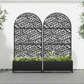Casaphoria 72x35 Metal Raised Garden Bed with Trellis(2 Pack) Outdoor Planter Box with Wheels &amp Drainage Holes for Climbing Plants Flowers Elevated Garden Kit with Privacy Screen Black-Sprin