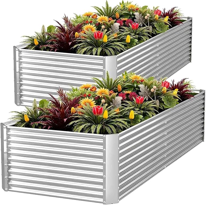 FRIZIONE 2pcs Tall 6x3ft Galvanized Raised Garden Bed OutdoorAbove Ground Garden Bed for VegetableMetal Raised Beds for FlowerSteel Raised Beds for Gardening
