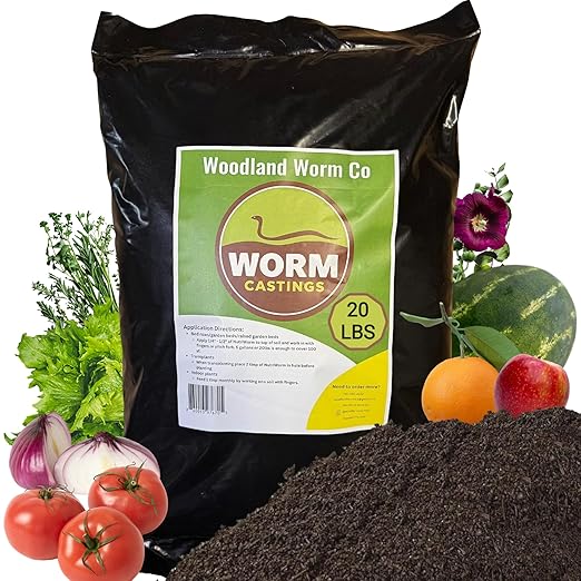Earth Worm Castings for Plants 20 LB – Soil Amendment and Natural Fertilizer for Gardening Vegetables Lawns and Indoor Plants – Odor-Free All-Natural