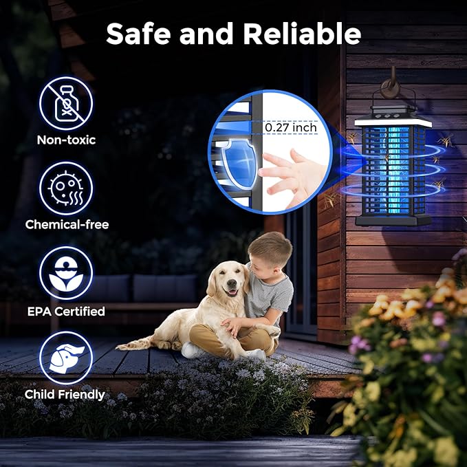 Bug Zapper Outdoor Mosquito Zapper 2 in 1 Portable &amp Rechargeable Bug Zapper Outdoor with 5000mAh Battery &amp LED Night Light 4000V Electric Fly Zapper for OutsidePatioBackyardGarden