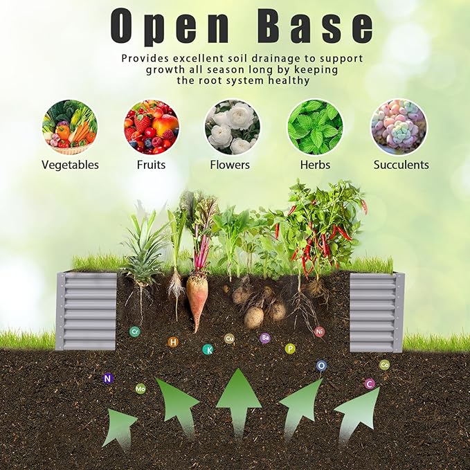 6 Pack 8x3x2FT Galvanized Raised Garden Bed Kit Rectangular Metal Ground Planter Box Outdoor Bottomless Planter Raised Beds for Vegetables Flowers Herbs Fruits Gray