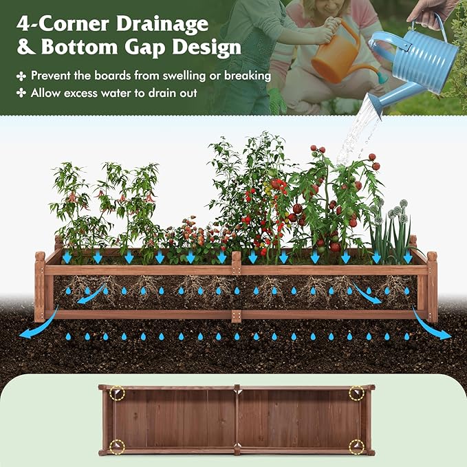 S AFSTAR Wooden Raised Garden Bed 91L x 24W x 16H Outdoor Rectangular Planter Box with Liner &amp 4-Corner Drainage Holes Planter Container for Garden Patio Raised Bed for Veggies Fruit Flower