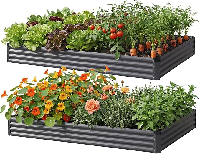 2Packs 6X3X1 FT Raised Garden Beds Outdoor Planter Raised Beds for Gardening Vegetables Flowers Large Metal Garden Box Deep Plant Flower pots Outdoor(Dark Gray)