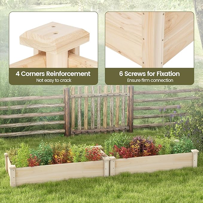 Giantex Wooden Raised Garden Bed Rectangular Planter Box for Vegetables Fruits Flowers Herbs 48 Lx24 Wx10 H Outdoor Elevated Planting Bed for Garden Backyard Lawn Patio