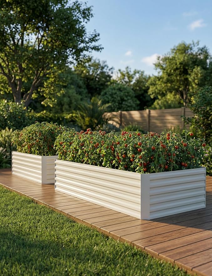 Raised Garden Bed 8x4x2ft Galvanized Raised Garden Bed Metal Extra Large Raised Beds for Gardening Outdoor Garden Bed 24 Height Beige