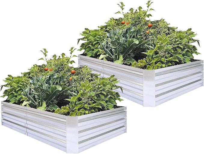 Galvanized Raised Garden Beds for Vegetables Large Metal Planter Box Steel Kit Flower Herb (6 x 3 x 1 ft * 2 Pack Galvanized)