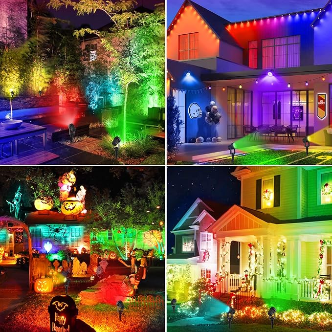 Solar Spotlights Outdoor Waterproof RGB Landscape Spotlights Christmas Decorative Solar Spot Lighting for Garden Yard Pathway Lawn Poolside Party 2-in-1 Mounted (RGB 2 Pack)