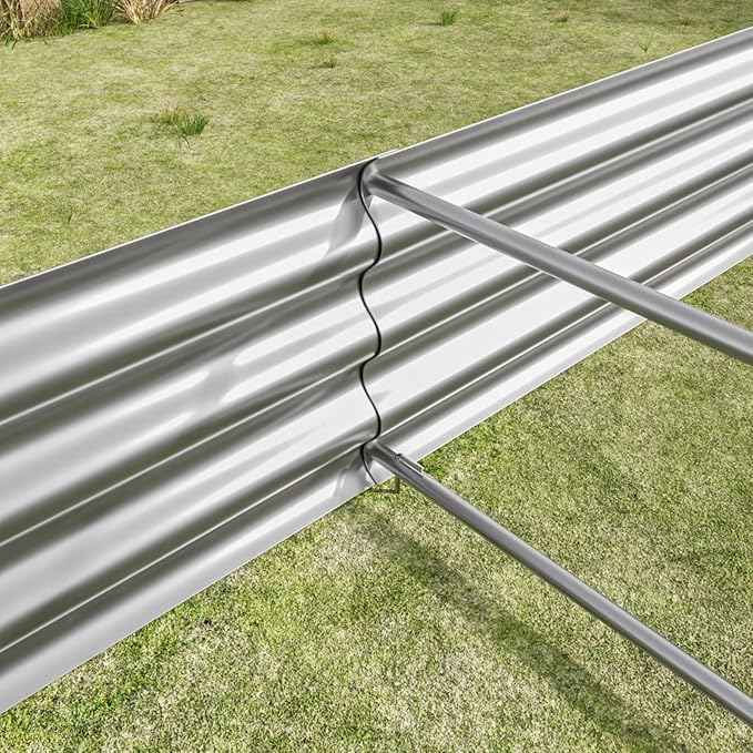 7.6x3.7x0.98FT Metal Raised Bed for Outdoor Flower Planters Vegetables Herb Galvanized Raised Garden Bed Kit Rectangular Large Metal Deep Root Planters with An Open Bottom (Silver with 8x4x1ft)