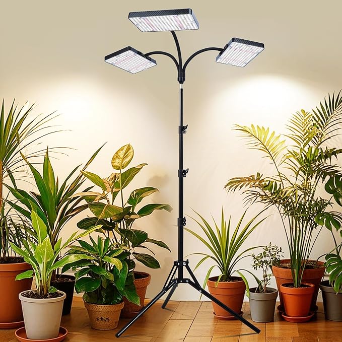 3Head Grow Light with Stand 75 Watt Bright Enough and Big Coverage Natural Sunlight Full Spectrum Plant Growing Lamps for Tall&ampLarge Indoor Plants Bonsai Tree 4/8/12/16/20H 5-Mode Timer