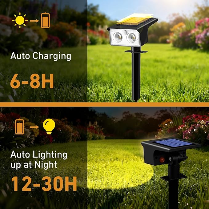 btfarm Solar Spot Lights Outdoor Waterproof 12 Pack/3 Modes Motion Sensor Lights Solar Powered Spotlights 2-in-1 Auto On/Off for Outside Pathway Yard Garden Landscape Lighting Warm White