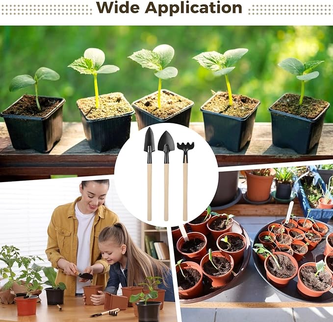 8 Mini Gardening Tool Set with Wooden Handle Compact Steel Rake Trowel Shovel for Indoor Plants Succulents Herbs