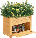 DoCred Wooden Raised Bed Garden with Storage Box 34 x 18 x 30 Elevated Large Planter Box for Herbs Vegetables Flowers Backyard Patio Gardening Balcony