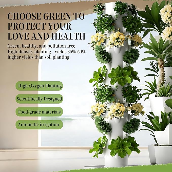 Hydroponics Growing Kits Vertical Garden Planter hydroponics Top Water DistributionGravity Return 20/28/36 Planting Holes Suitable for Vegetables and Growing Herbs Nolights-7Layer