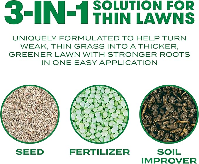 Scotts Turf Builder Thick'R Lawn Tall Fescue Mix Combination Seed Fertilizer and Soil Improver Thickens Thin Grass 12 lbs