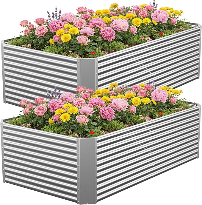 2 Pcs 6 x 3 x 1.5 FT Galvanized Steel Raised Garden Bed – Outdoor Planter Box for Root Vegetables Herbs &amp Flowers Large Metal Garden Beds for Backyards Terraces and Balconies