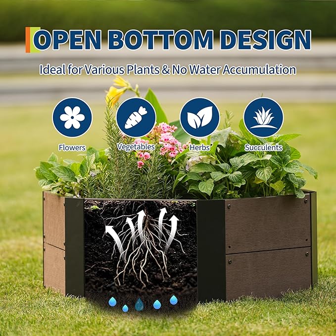 GarveeLife Hexagon Raised Garden Bed Kit 6-Panel Wood Look Planter Box for Indoor &amp Outdoor Use 11.8 Inches Deep Large Herb &amp Vegetable Grow Bed for Patio Balcony Yard