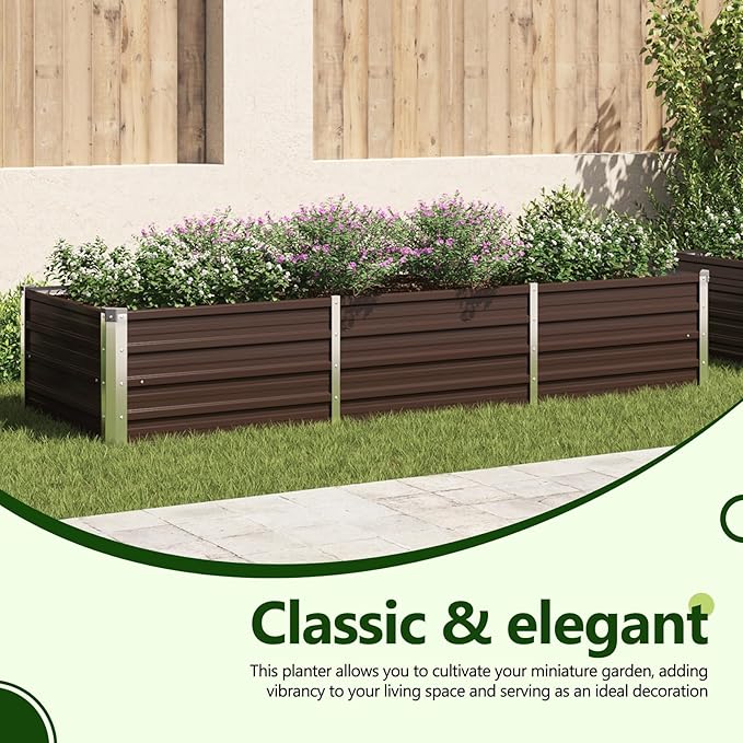 vidaXL Garden Raised Bed Galvanised Steel Rectangular Garden Planter for Flowers and Planters Bottomless Raised Flower Bed Weather-Resistant Brown 94.5x15.7x17.7