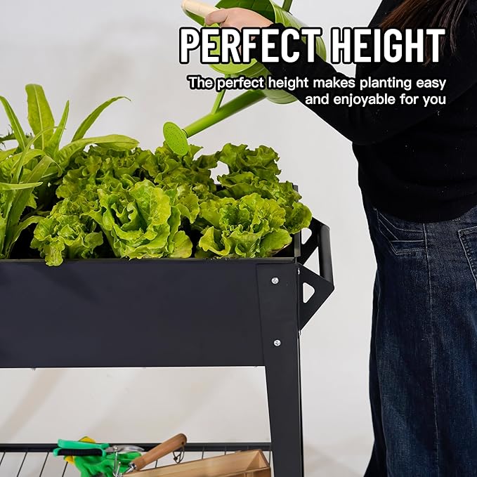 Elevate 32 Tall Raised Garden Bed Outdoor with Wheels &amp Shelf for Mobility 400LBS Capacity Anti-Rust Steel Planter Box for Vegetables/Herbs Patio-Balcony-Backyard