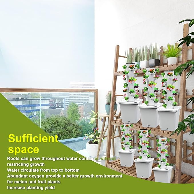 Respicefinem Hydroponic Growing System Tower 25 Holes Indoor Vertical Garden for Home and School Use with Us Plug