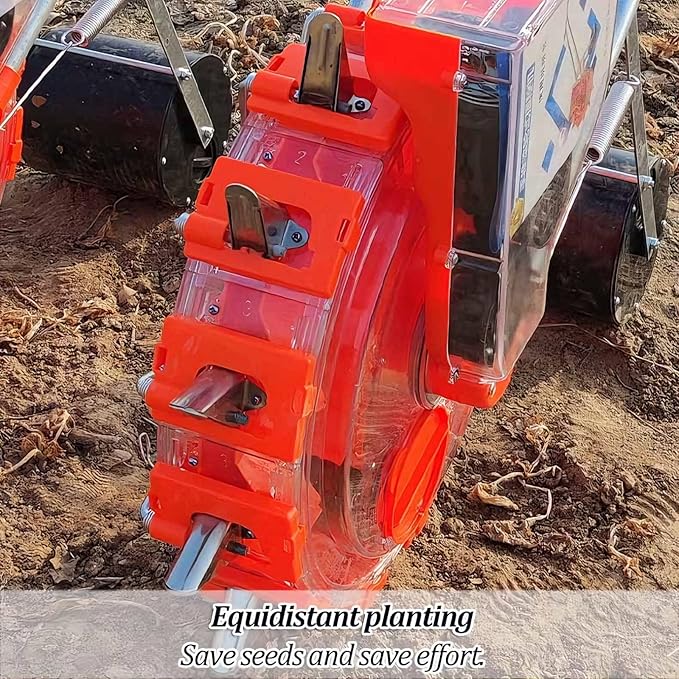 Garden Push Seeder Handheld Roller Seeding Machine Two-Wheeled Precision Manual Roller Seeding Machine with 12 Nozzles Depth Adjustment